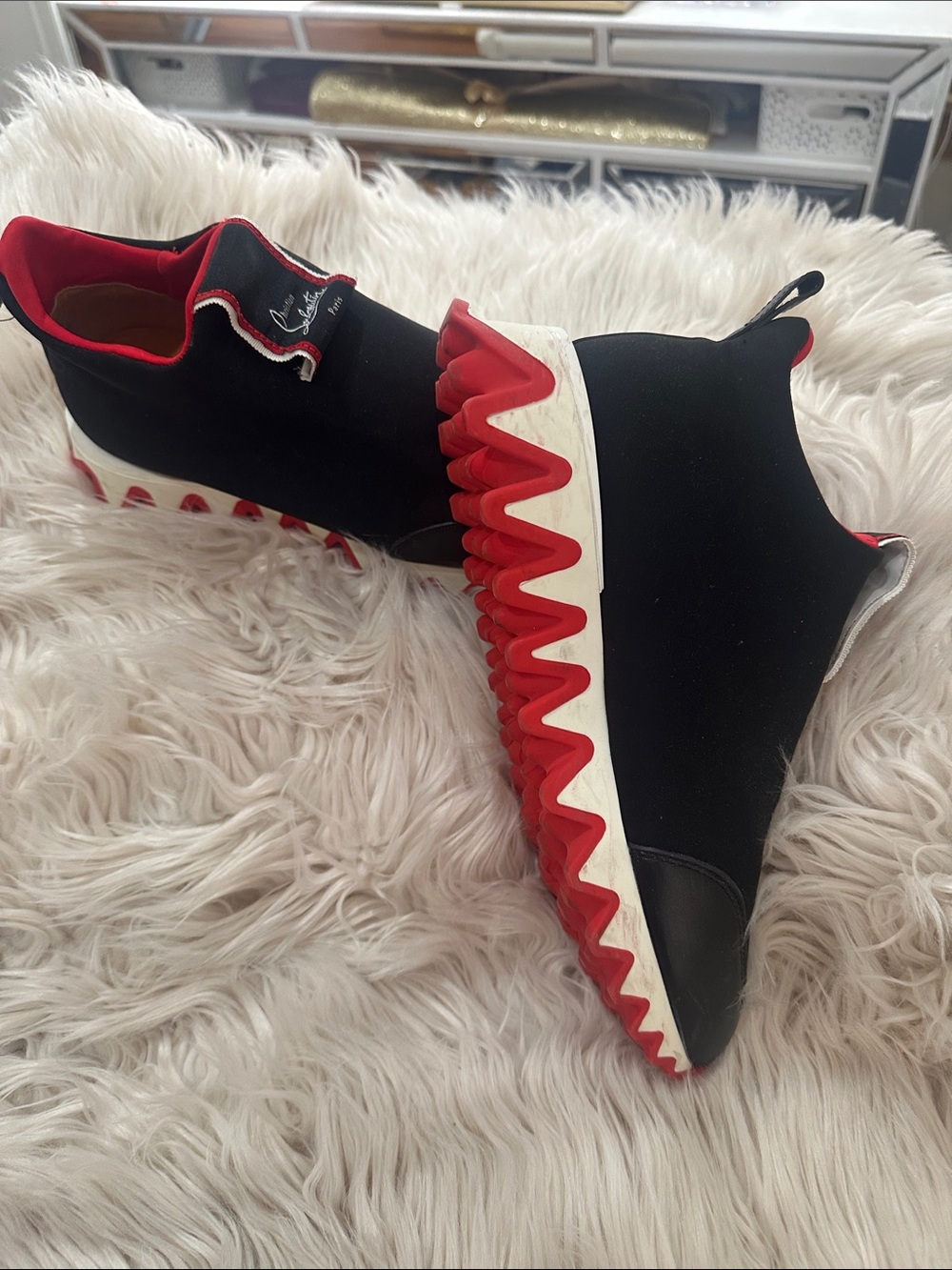 Christian Louboutin Black Slip-On Sneakers with Red Accents - Picture 3 of 5